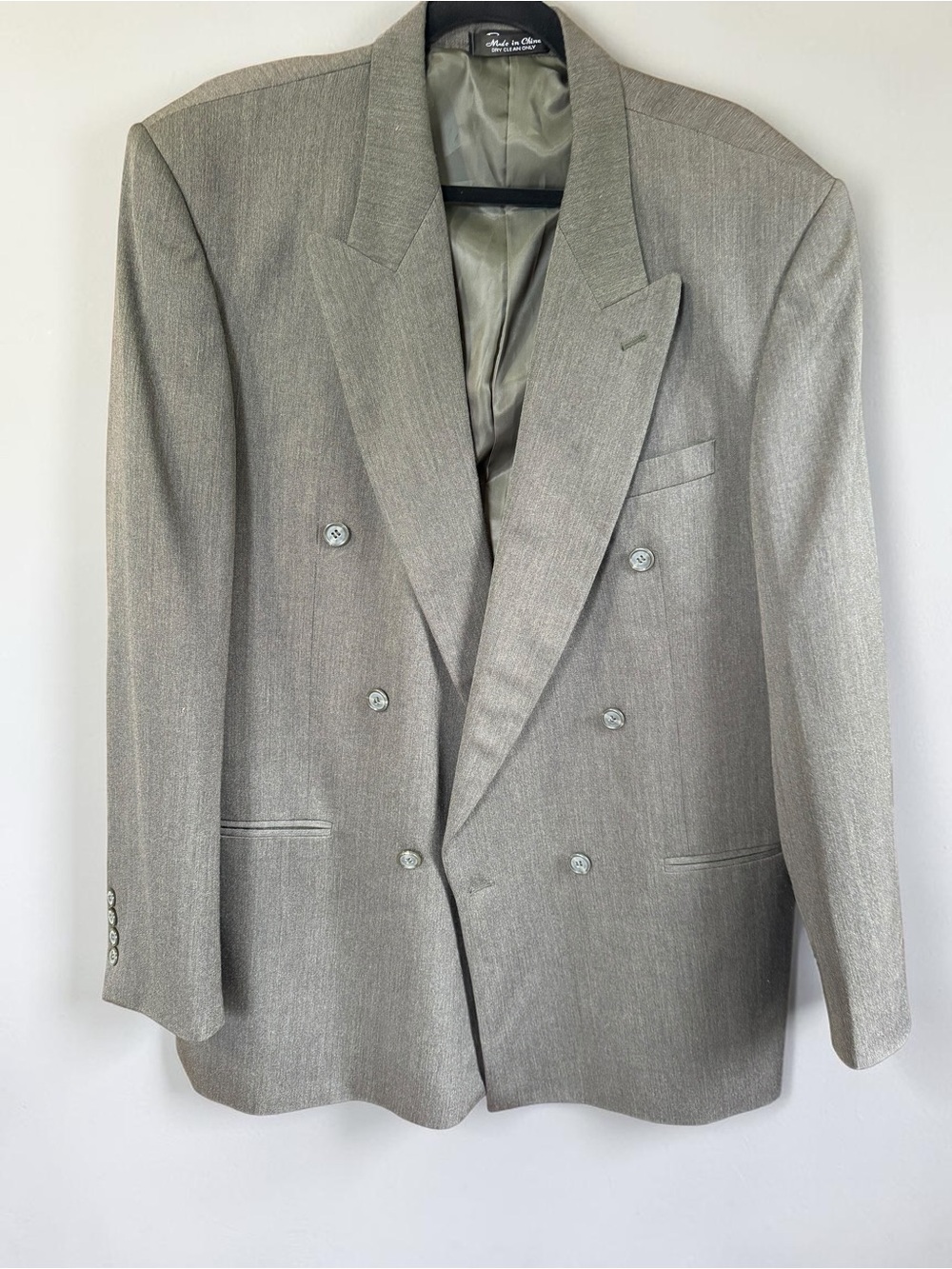 Vintage Bendetti Wool Double Breasted Blazer 44L Gray 80s Oversized Power Suit